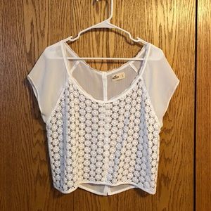 Large Hollister sheer shirt with flower cut outs